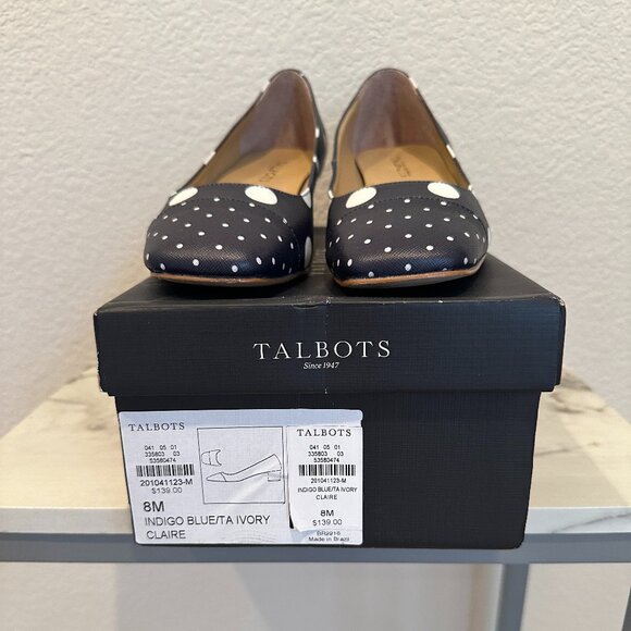 Talbots Indigo Blue/TA Ivory Claire Blue and White Polka Dot Heels - Picture 5 of 9